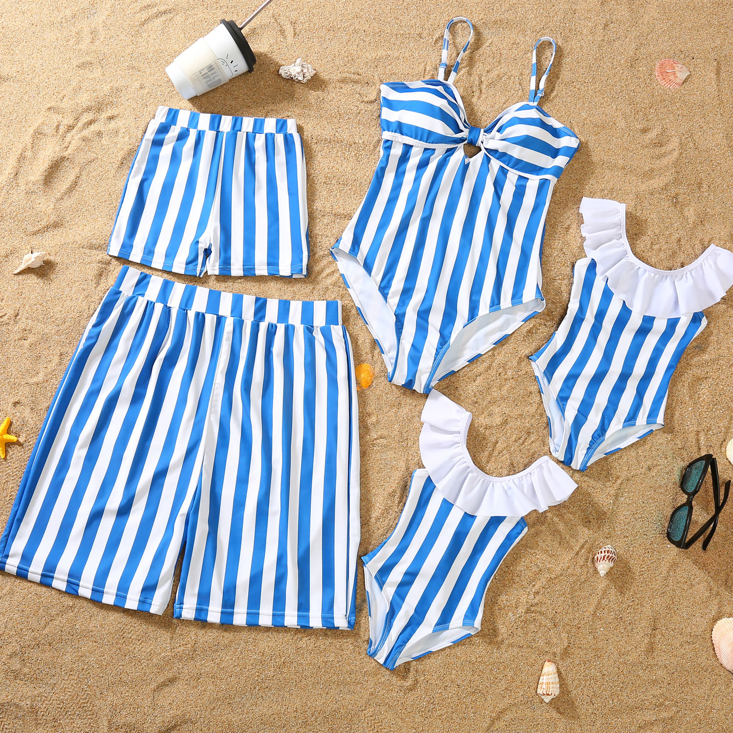 Parent-child Bikini Blue And White Stripe Swimsuit photo 3