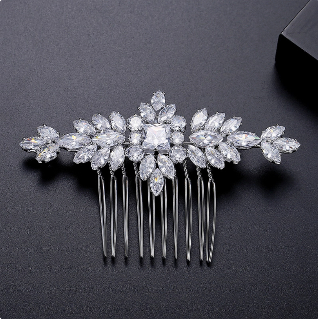 S925 Pure Silver Moissanite Fashionable New Bride Hair Comb Light Luxury Headwear photo 5