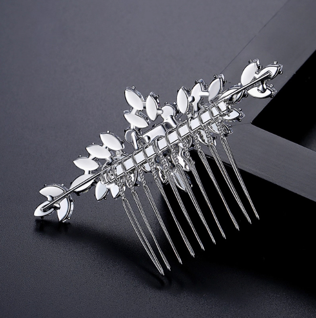 S925 Pure Silver Moissanite Fashionable New Bride Hair Comb Light Luxury Headwear photo 3