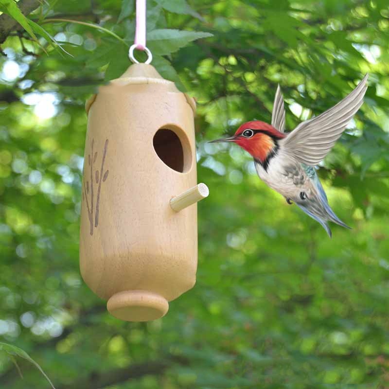 Hummingbird Hanging Swing Bird Nest House Wooden Craftwork photo 1