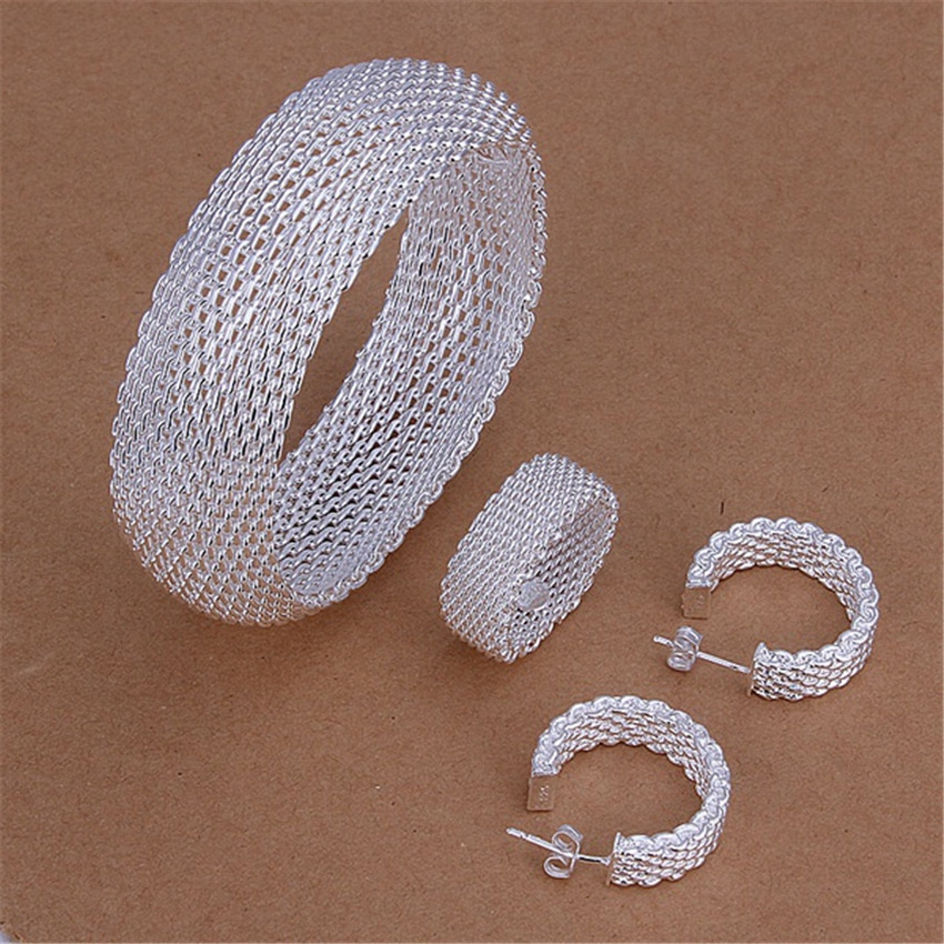 Retro Exquisite Net Bracelet Earring Ring Three-piece Suit photo 1