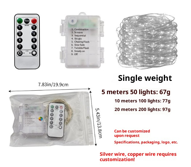 Waterproof Bedroom Remote Control New Year Light Outdoor Battery Box Light Curtain Holiday Wedding Hook Color Lighting Chain photo 3