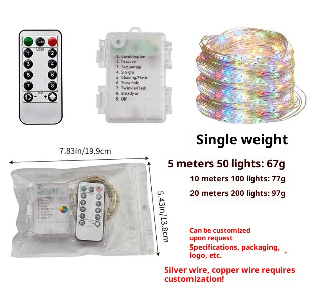 Waterproof Bedroom Remote Control New Year Light Outdoor Battery Box Light Curtain Holiday Wedding Hook Color Lighting Chain photo 5