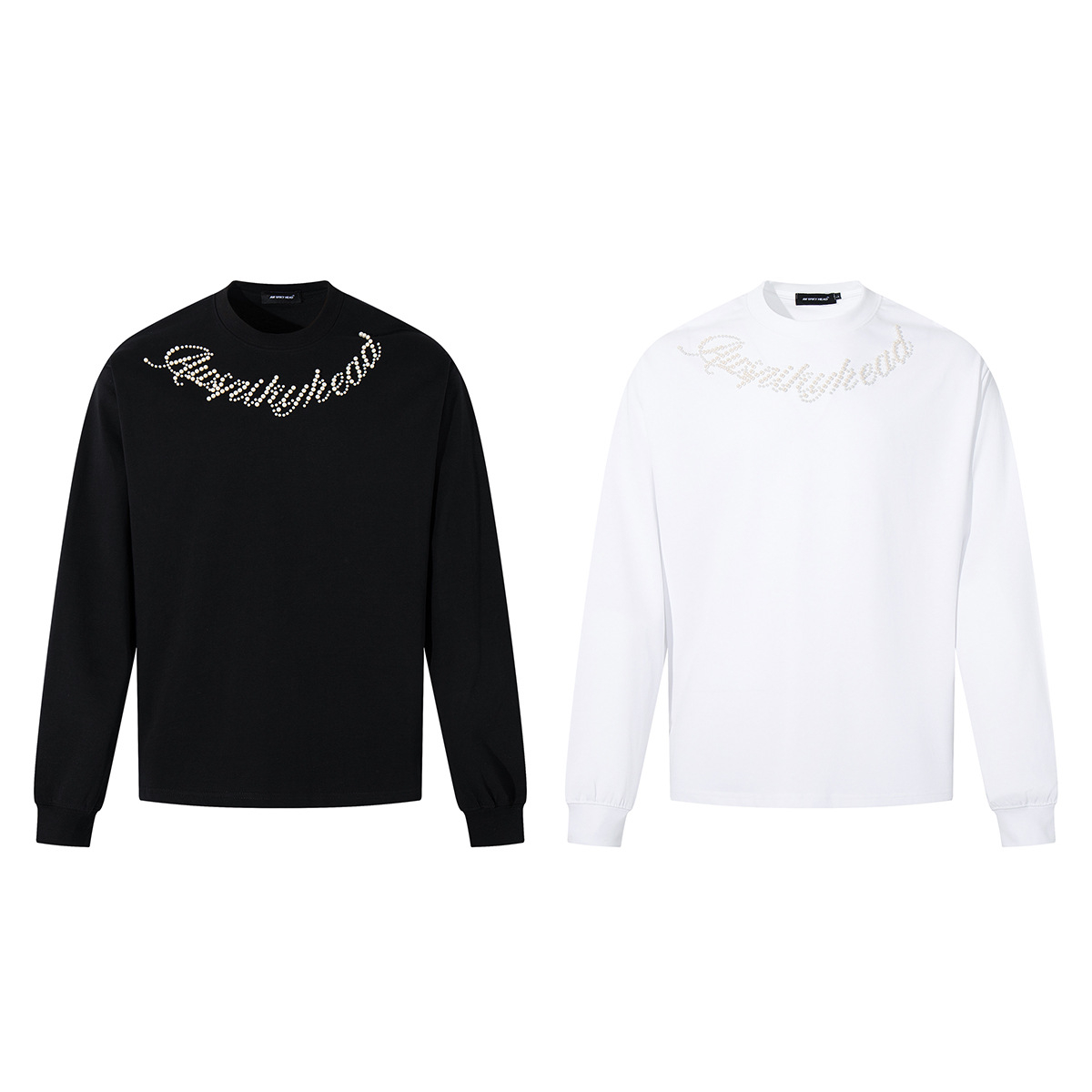 Beaded Letter Pearl Heavyweight Crewneck Hoodie For Couples photo 1