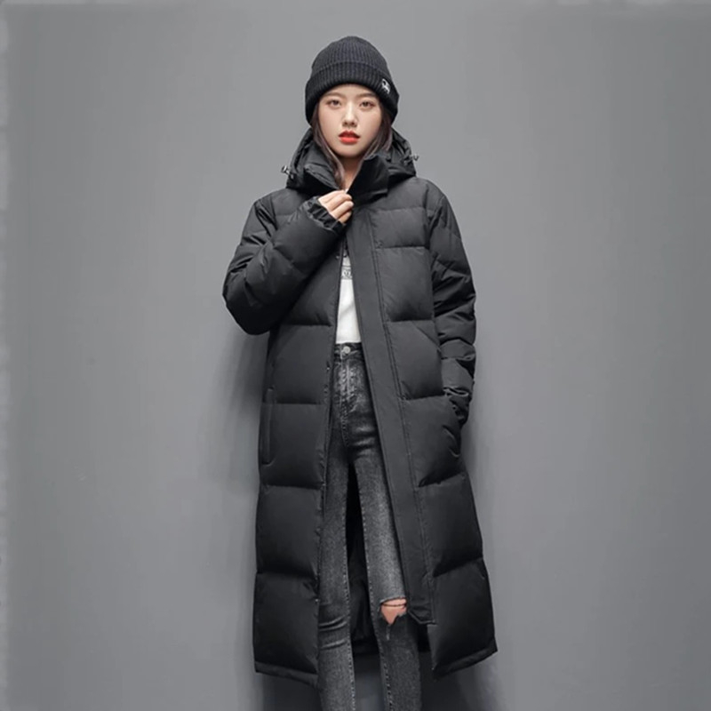 Mens Long Winter White Duck Down Hooded Coat That Goes Below The Knee photo 5