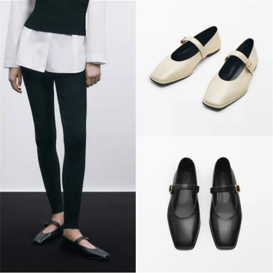 Genuine Leather Square-toe Flat Shoes For Women With Shallow Mouth And Single Strap photo 1