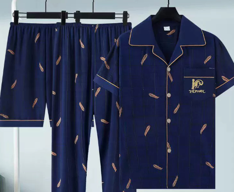 Pure Cotton Three-Piece Pajama Set For Men photo 2