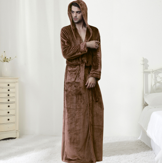 Couples AutumnWinter Hooded Warm Flannel Robe photo 4