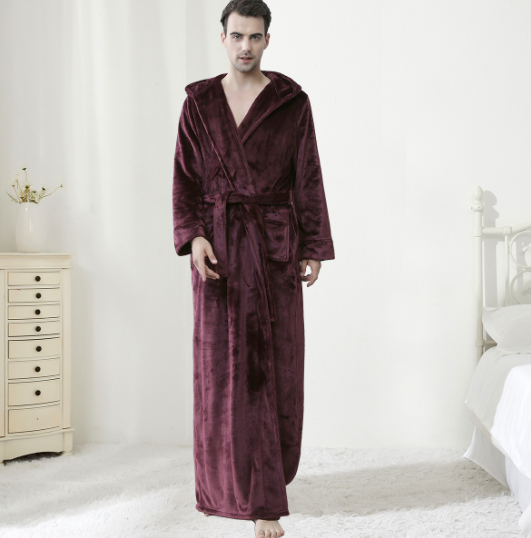 Couples AutumnWinter Hooded Warm Flannel Robe photo 7