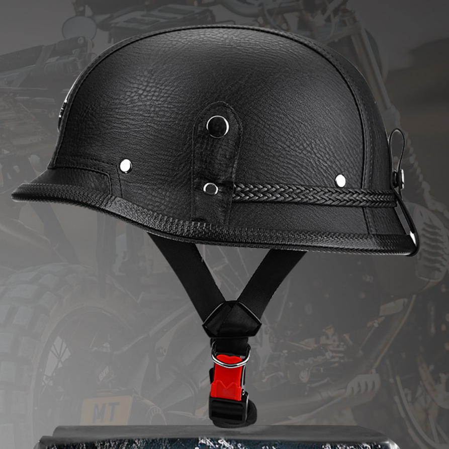 Retro-style PU Leather Motorcycle Helmet photo 1