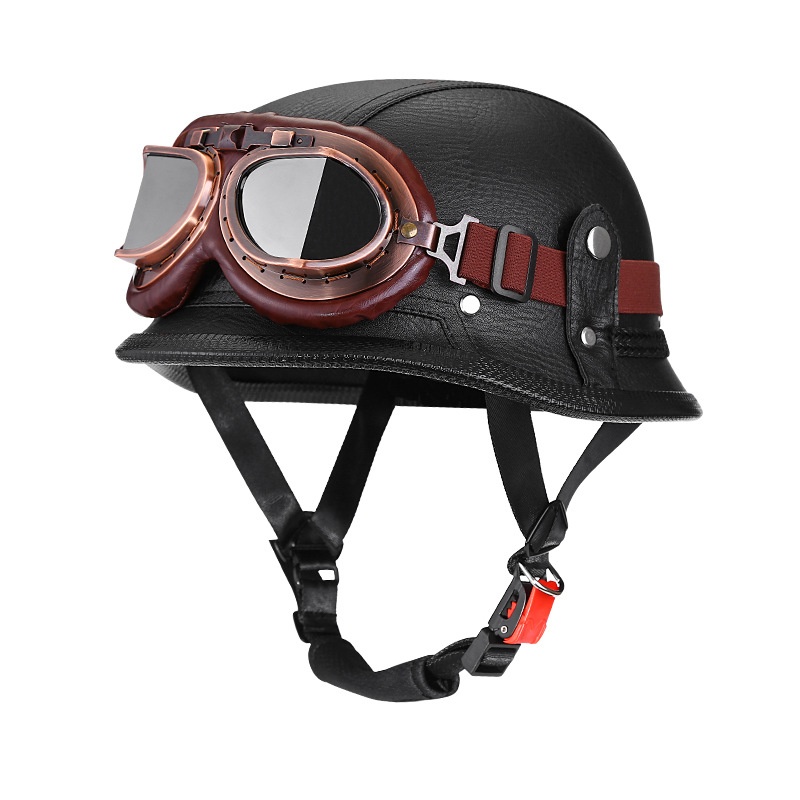 Retro-style PU Leather Motorcycle Helmet photo 2