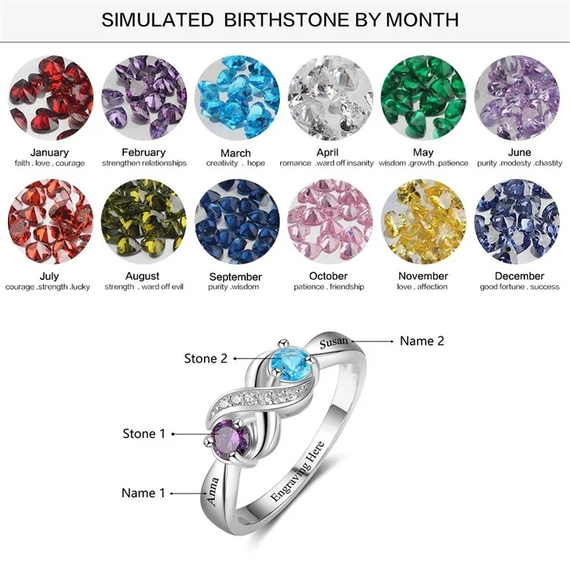 12th Birthday Stone Love Heart Ring Female photo 2