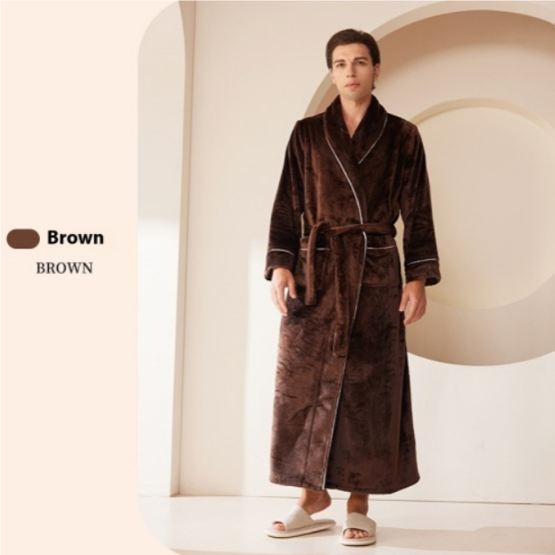 Extended Autumn And Winter Coral Fleece Bathrobe photo 1