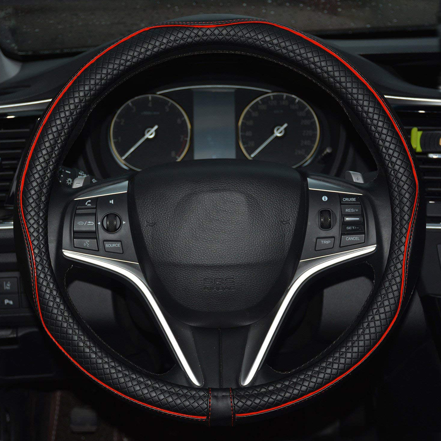 Embossed All-Season Universal Leather Steering Wheel Cover photo 3