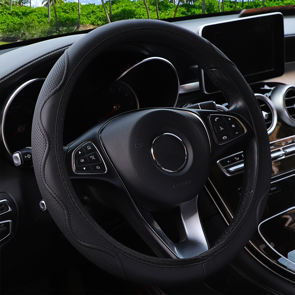 Fiber Leather Embossed Corrugated Elastic Stretch Steering Wheel Cover photo 4