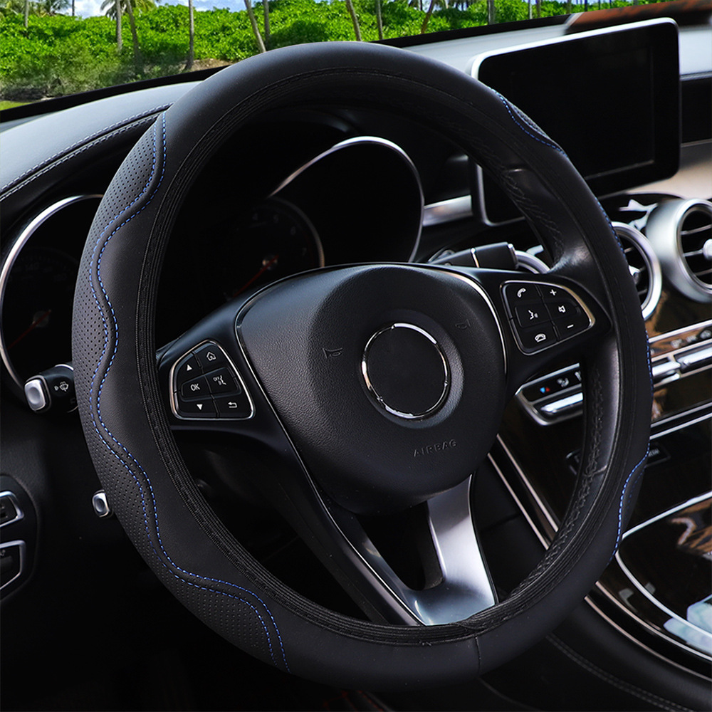 Fiber Leather Embossed Corrugated Elastic Stretch Steering Wheel Cover photo 8