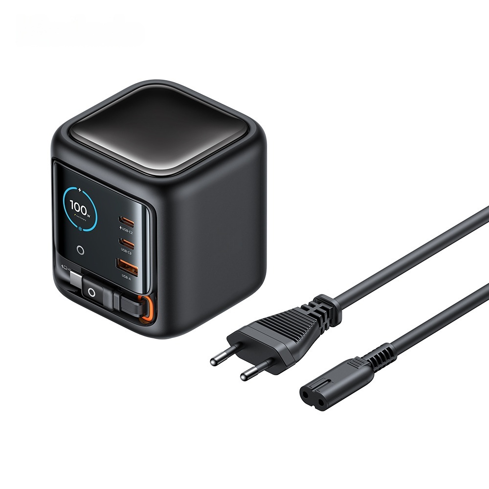 100W GaN Multi-Port Charger with Built-in Retractable Type-C Cable - AI Smart Display UK EU Plug Adapter Fast Charging for Laptop Phone Tablet Travel photo 6