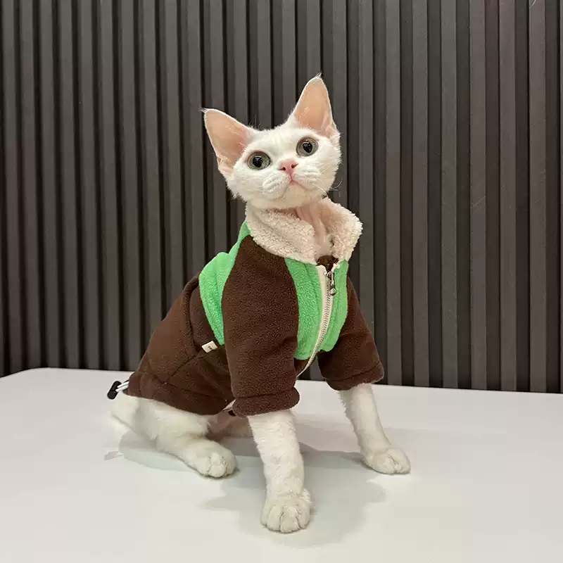 Double-layered Thickened Adjustable Fleece Coat For Hairless Cats Sphynx And Devon Rex photo 2