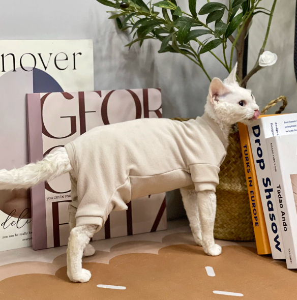 Sphynx Cat Four-legged Pajamas Soft Fleece Warm Jumpsuit Winter Clothing For Hairless Cats Kittens Devon Rex photo 2