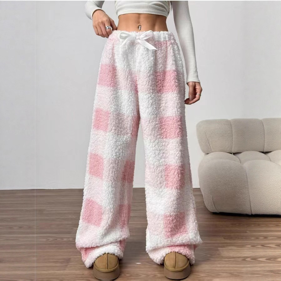 Women's Solid Color Front Tie Warm Casual Pants photo 5