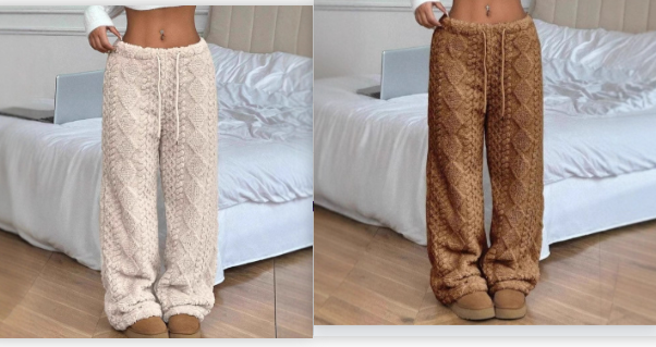 Women's Solid Color Front Tie Warm Casual Pants photo 2