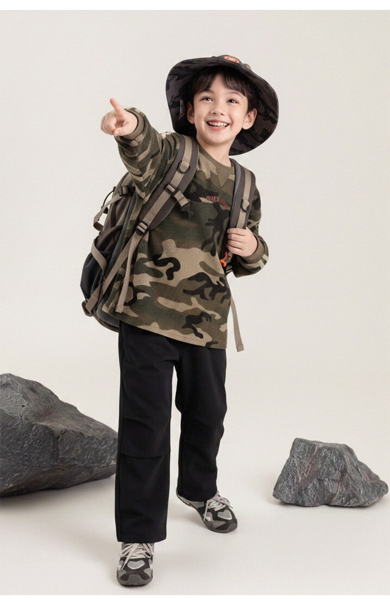 Long-sleeve Crew-neck Camouflage-print Childrens Pullover Hoodie photo 3