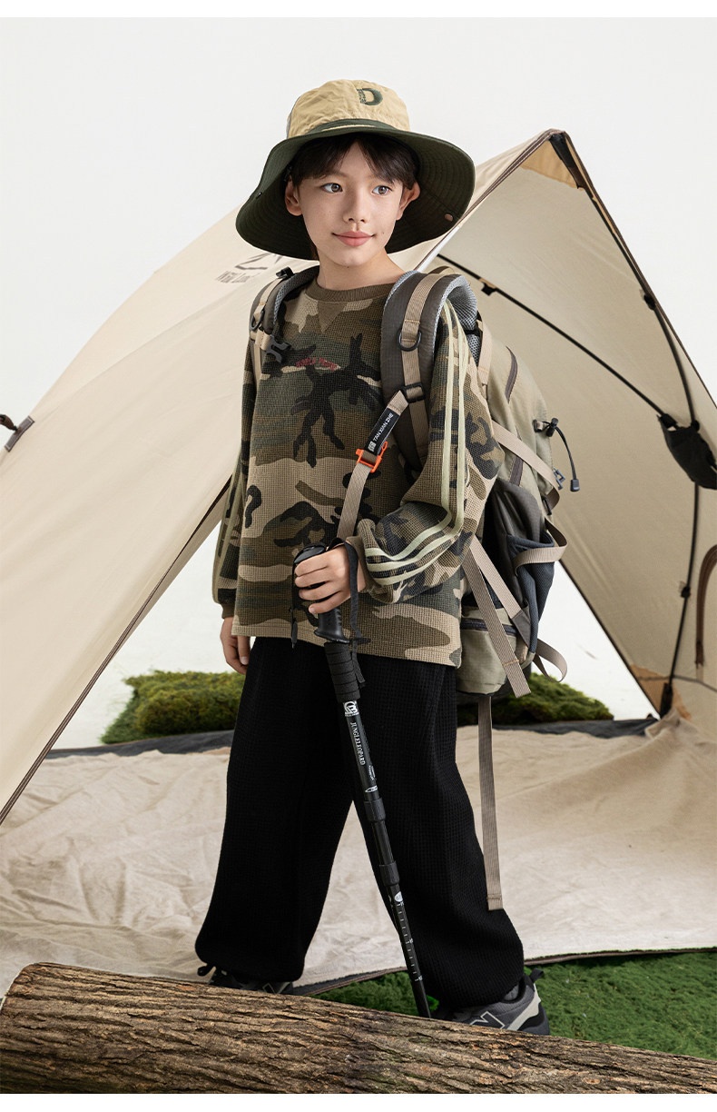 Long-sleeve Crew-neck Camouflage-print Childrens Pullover Hoodie photo 4