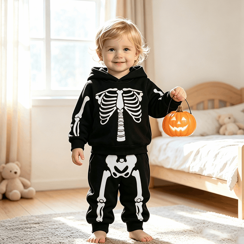 Childrens Luminous Bone-Pattern Hoodie Set photo 3