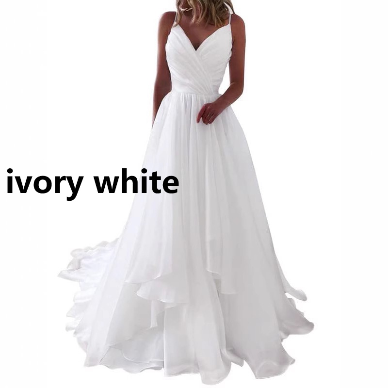 Fitted-waist Pleated V-neck Strap Light Wedding Dress photo 3