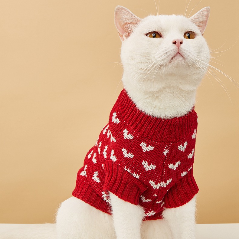 Warm Red And Pink Heart-patterned Dog Clothes For Fall And Winter photo 3