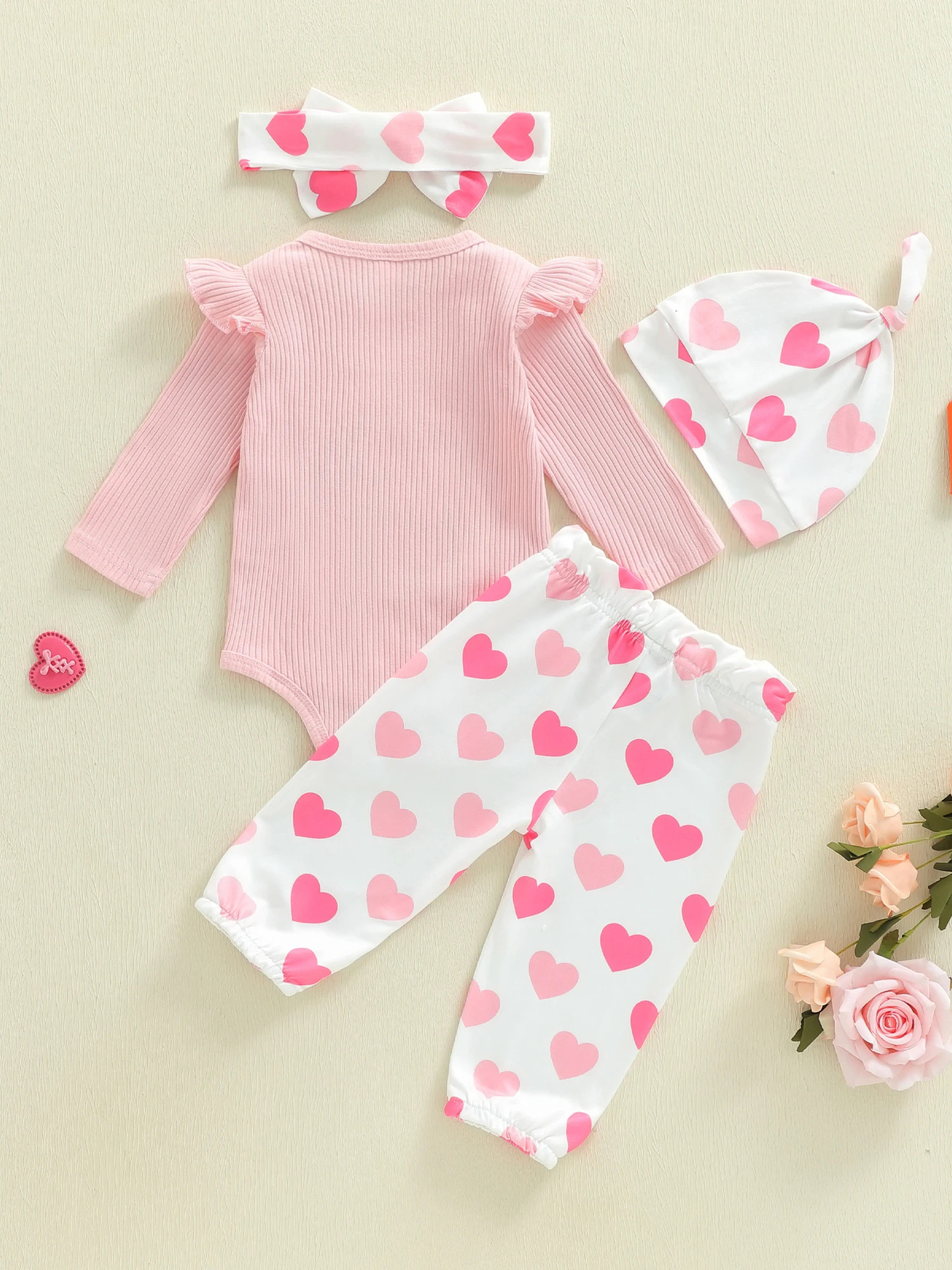Long-sleeved Onesie With Long Pants Hat Hairband, Four-piece Set photo 3