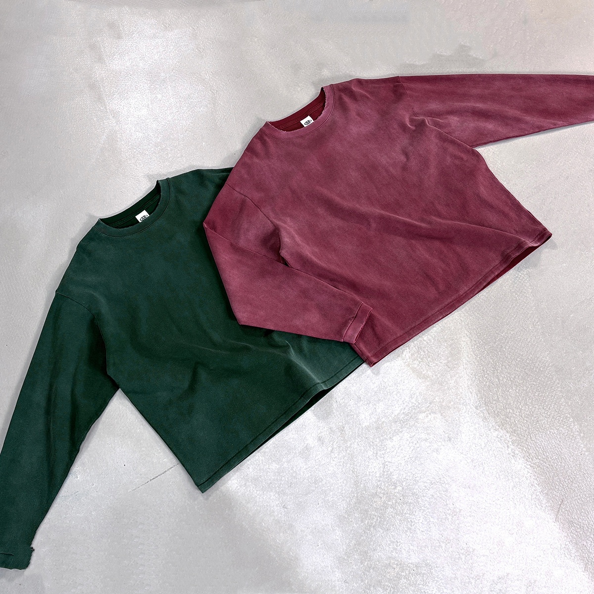Mens Fallwinter Long-sleeve Pure Cotton Vintage Washed Loose-fit Drop-shoulder Top photo 3
