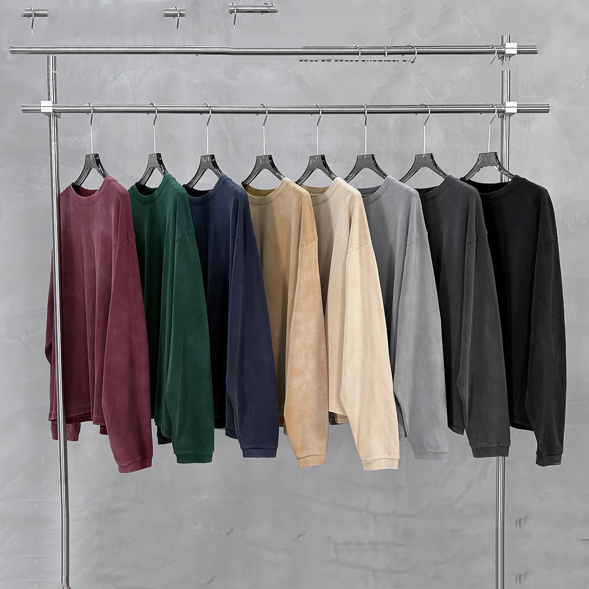 Mens Fallwinter Long-sleeve Pure Cotton Vintage Washed Loose-fit Drop-shoulder Top photo 6