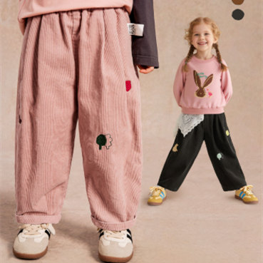 Childrens Corduroy Casual Pants With Embroidered Patterns Fashionable Kids Trousers photo 1