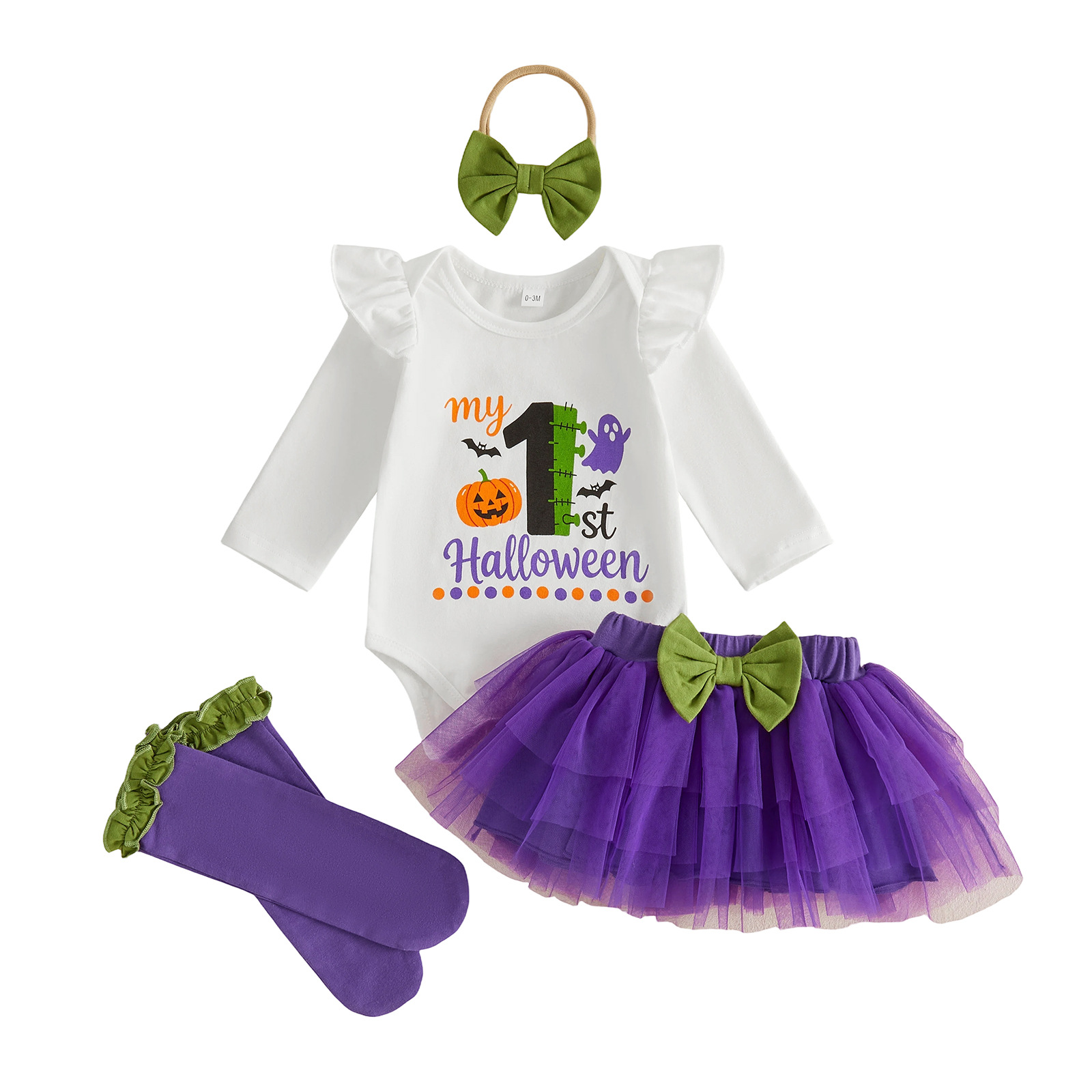 Girls Halloween Long-Sleeve Romper Tulle Skirt Set photo 3