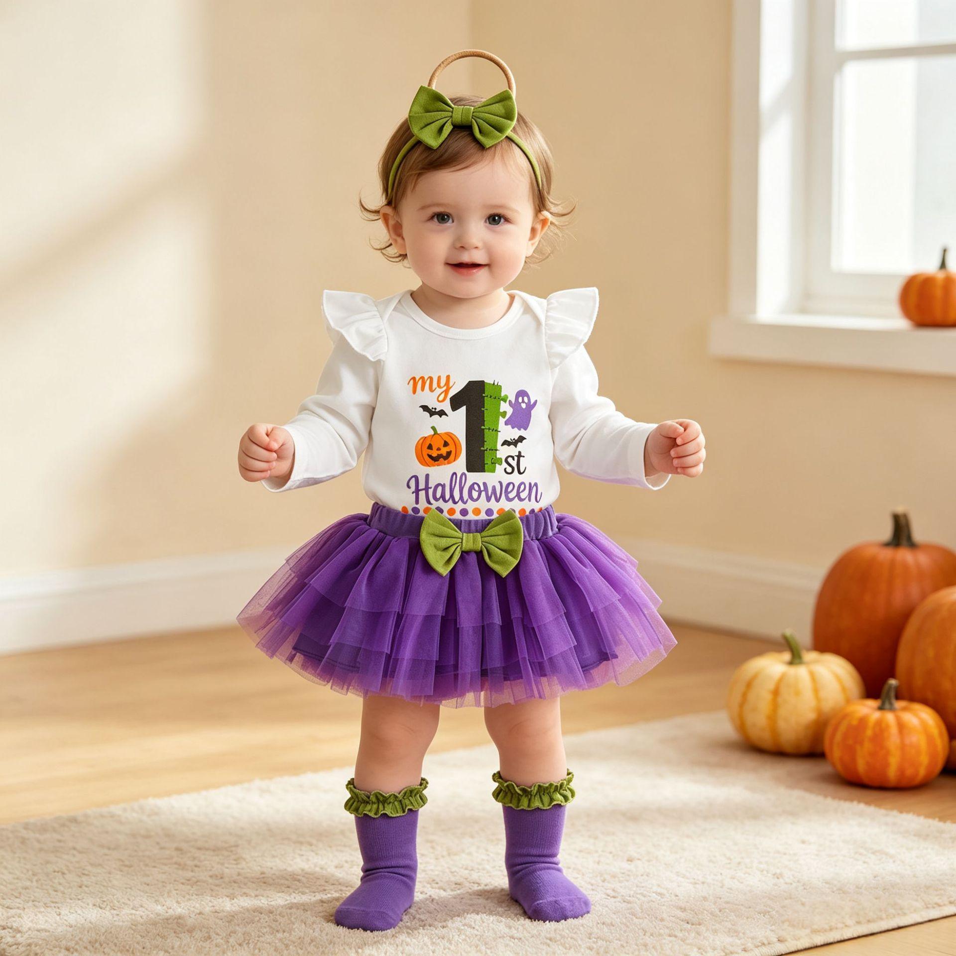 Girls Halloween Long-Sleeve Romper Tulle Skirt Set photo 1