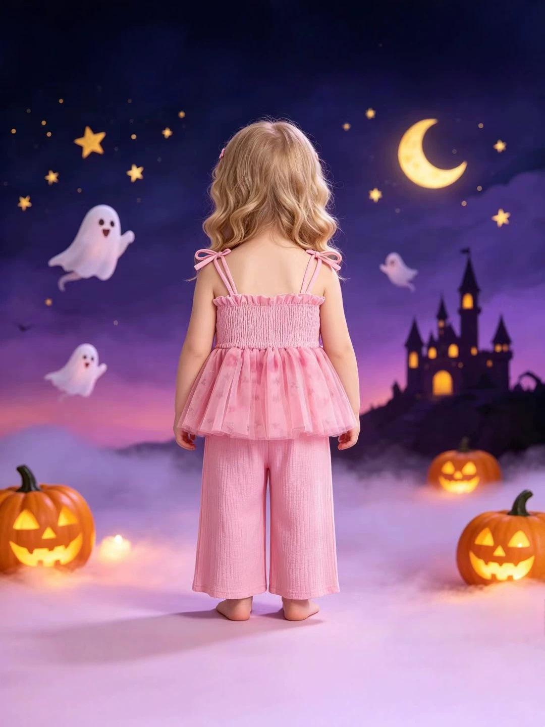 One-year-old Girls Peach-colored Romper And Strap Dress For Her First Birthday photo 3
