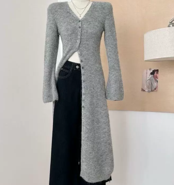 French Retro Knitted Long Sweater Cardigan For High-end Autumn And Winter photo 4