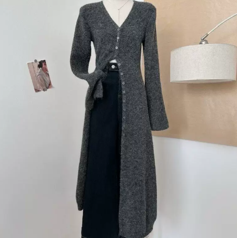 French Retro Knitted Long Sweater Cardigan For High-end Autumn And Winter photo 3