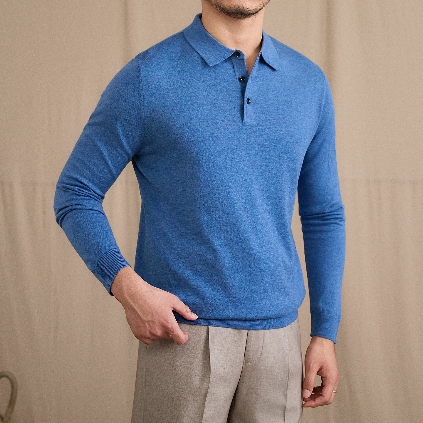 Retro Slim-Fit Polo Shirt Warm Wool Top For Fall And Winter photo 2