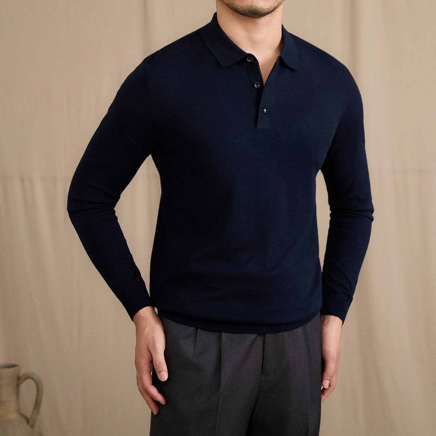 Retro Slim-Fit Polo Shirt Warm Wool Top For Fall And Winter photo 1