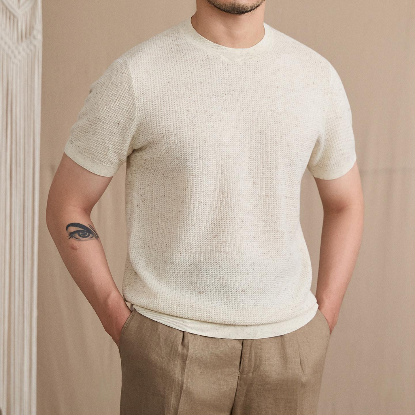 Linen-blend Pullover Crew-neck Short-sleeve T-shirt photo 4