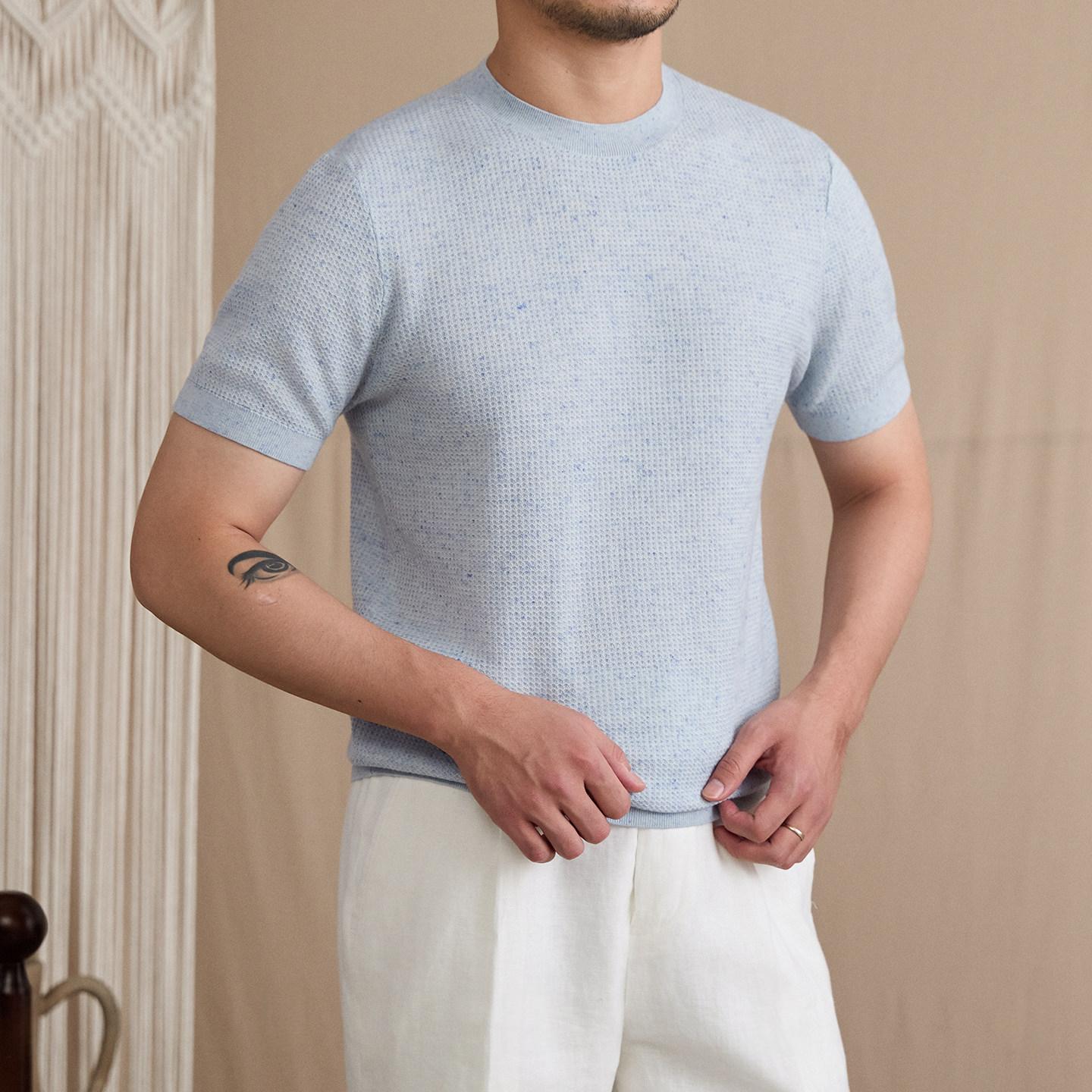Linen-blend Pullover Crew-neck Short-sleeve T-shirt photo 1
