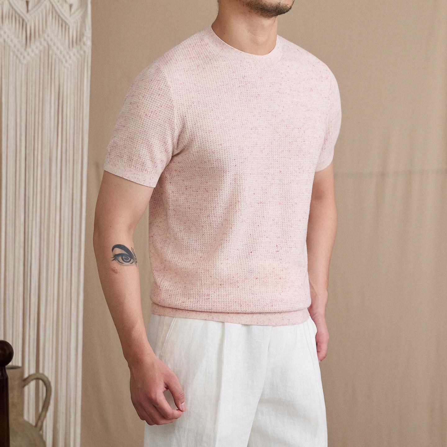 Linen-blend Pullover Crew-neck Short-sleeve T-shirt photo 2