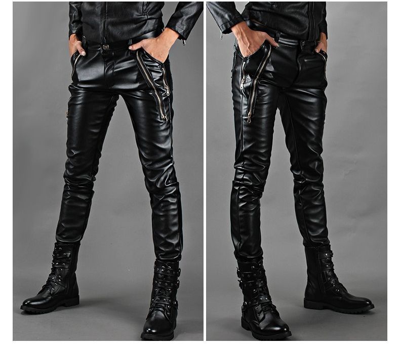 Slim-fitting Biker Men's Small Feet PU Leather Pants photo 4