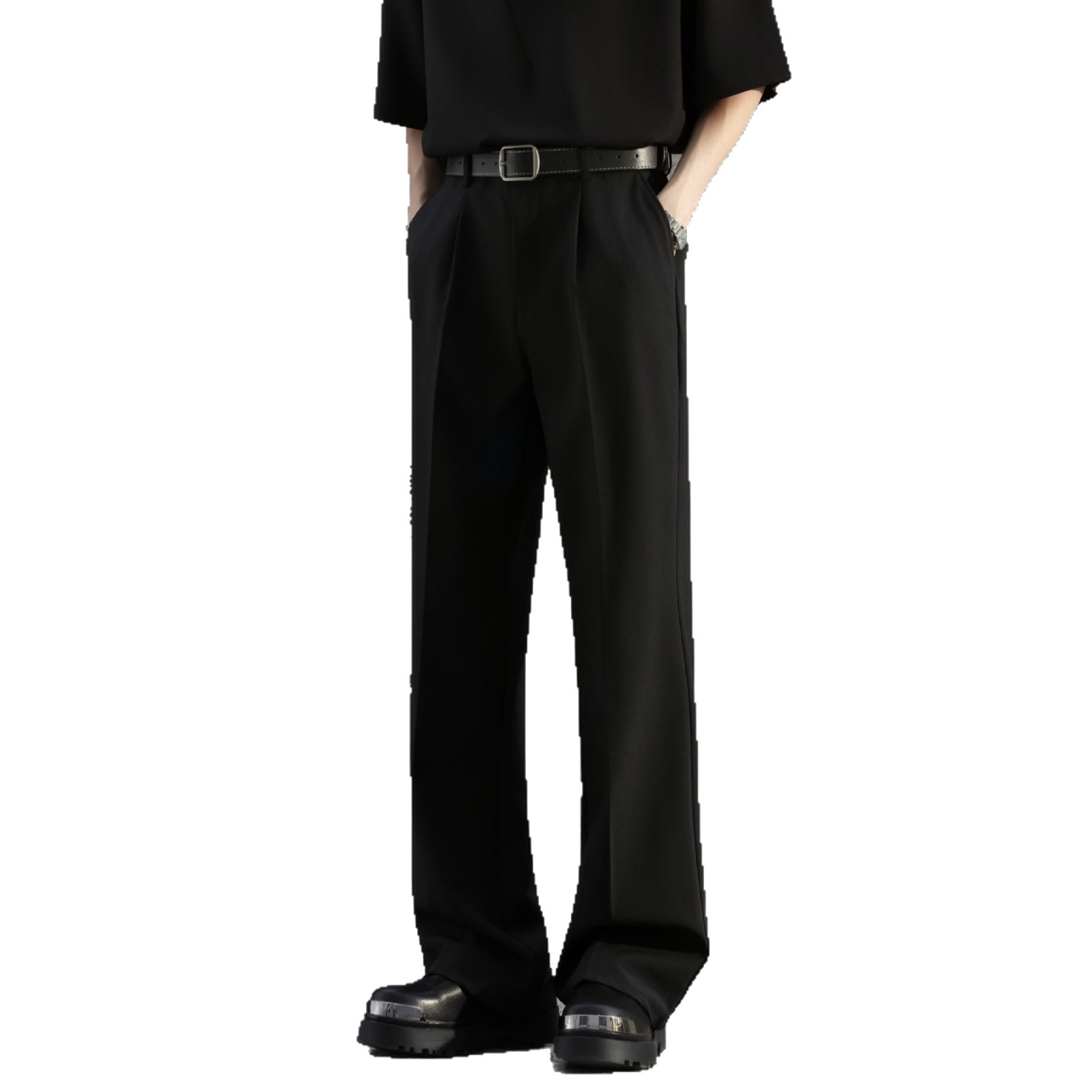 Men's Non-ironing Wide Leg Loose Draping Straight Lightly Mature Slightly Flared Suit Pants photo 4