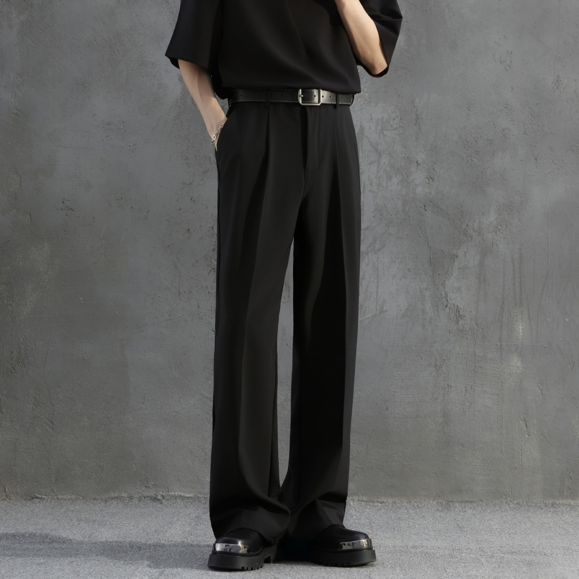 Men's Non-ironing Wide Leg Loose Draping Straight Lightly Mature Slightly Flared Suit Pants photo 5