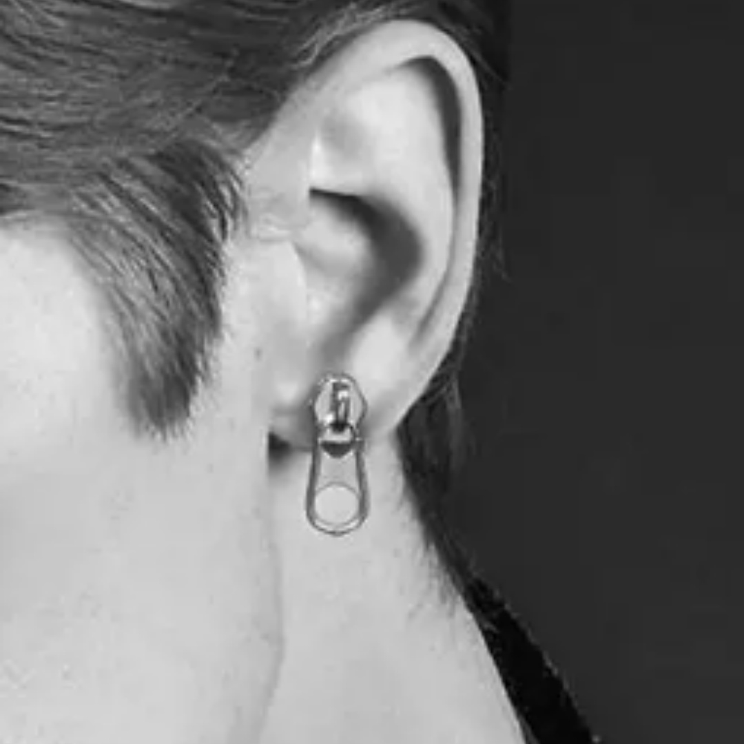925 Pure Silver Earring Trendy INS Single Silver Jewelry Zipper photo 3