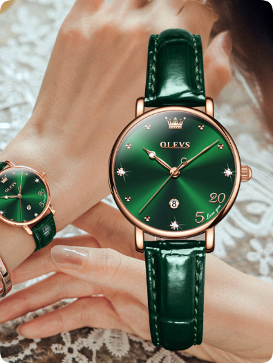 Trendy Quartz Watch With A Small Green Dial Minimalist Leather Strap photo 5