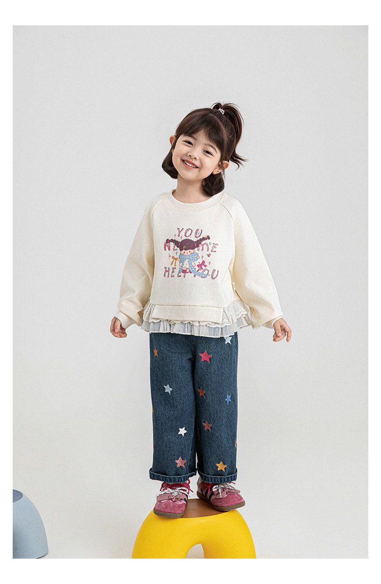 Cartoon-print Cotton Top With A Ruffled Hem And Lace Paneling Sweatshirt photo 2